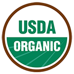 Organikong logo ng USDA na may berde at puting teksto sa isang bilog